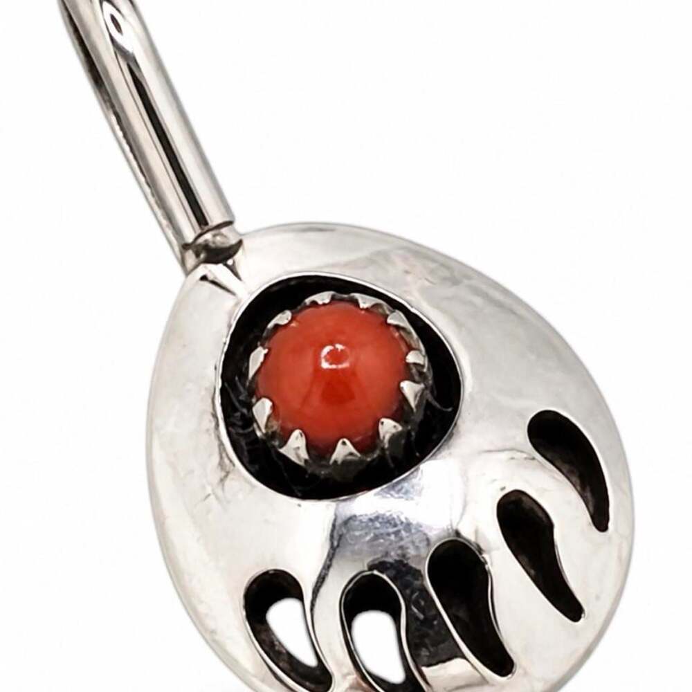 Native American .925 Sterling Silver Bear Paw Coral Pendant